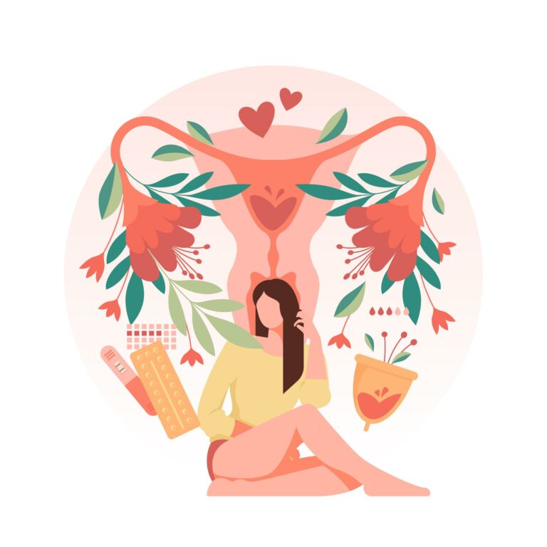 illustration de femme devant utérus dessiné
